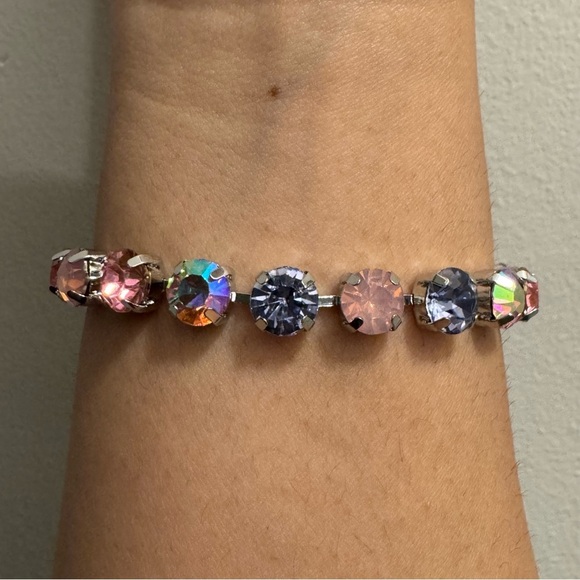 Ombre Aurora Borealis Pink Purple Crystal Tennis Bracelet (Silver Tone) - Picture 10 of 15